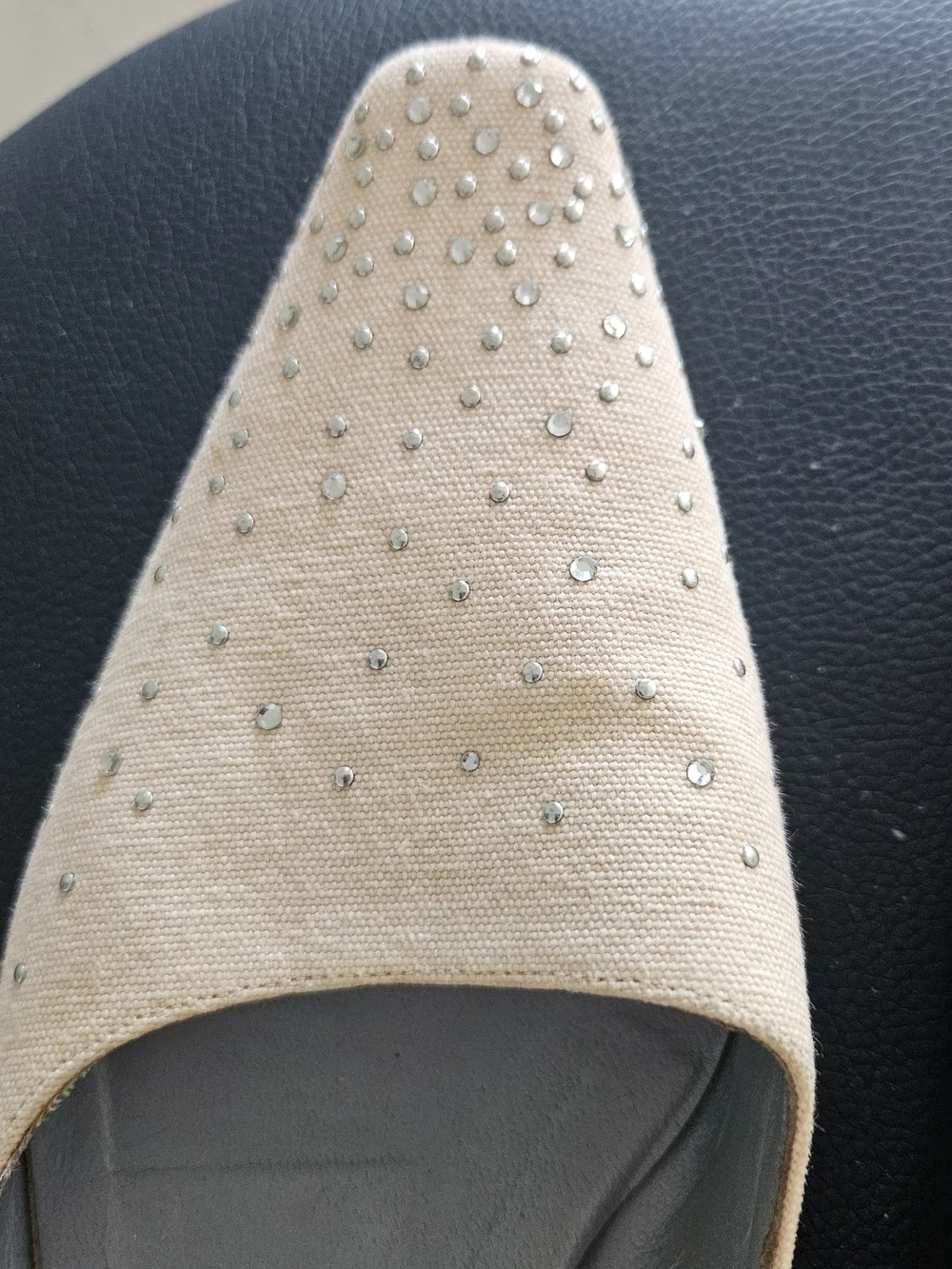 Emporio Armani Beige Studded Pointed-Toe Flats, Size 9